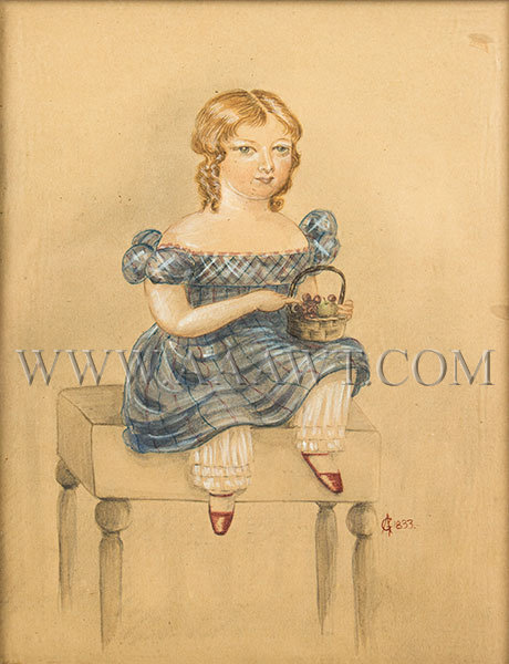 Watercolor Portrait, Young Girl Seated with Basket of Fruits
Monogram, AG or GA
1833, entire view